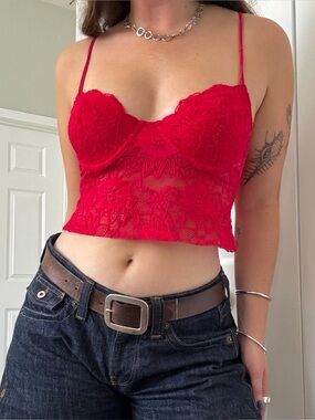 Victoria’s Secret Red Lace Longline Bralette Crop Top